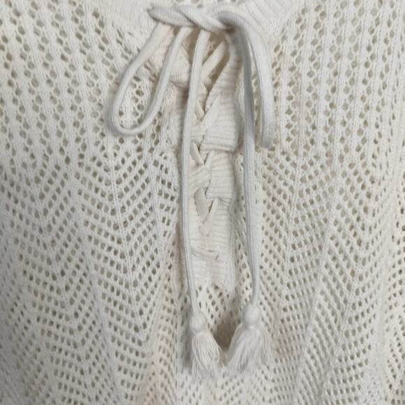 4564) LOFT White Open Knit Weave Knitted Relaxed Pullover Sweater Large - Picture 4 of 9
